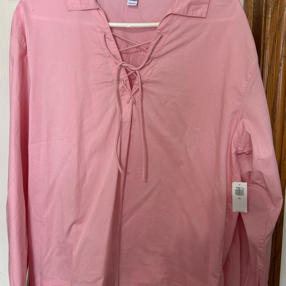 Pink Lace-Up Long Sleeve Top Large tall Old Navy NWT